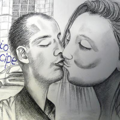Couple en Italie (2014), 50 x 40 cm, crayon dessin graphite sur sur carton toilé