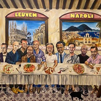 L’ultima cena (2021), 330 x 295 cm, olieverf, pizzeria ‘La vecchia Napoli’ in Leuven